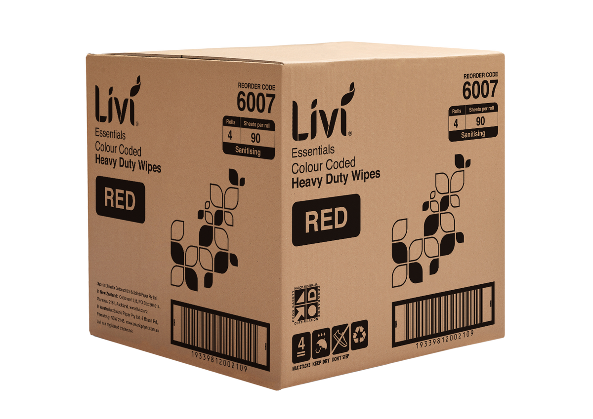Livi 6007 Essentials Commercial Wipes Red Carton 4 Rolls