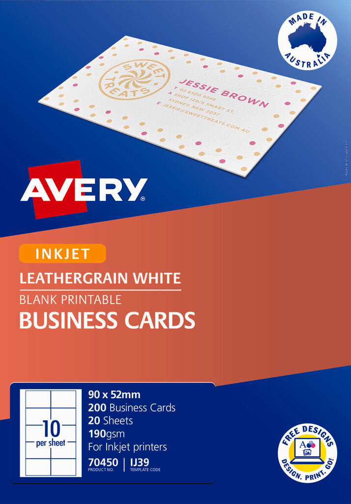 Avery Leathergrain White Micro-Perforated Inkjet Business Cards Matt 200gsm 10UP
