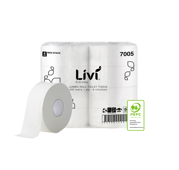 Livi 7005 Basics Jumbo Roll Toilet 1 Ply 500m Carton 8