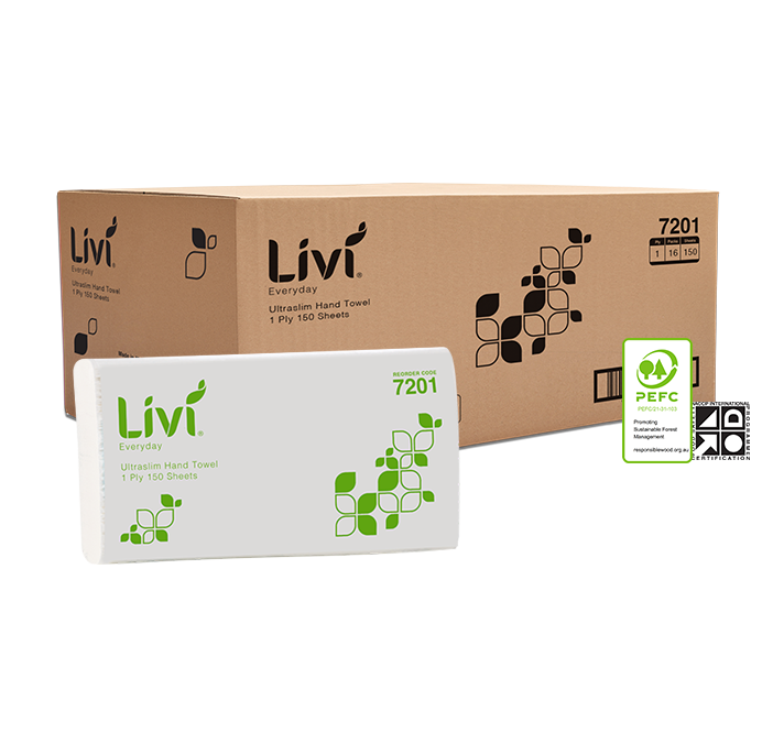 Livi 7201 Basics Ultraslim Towel 1 Ply 150 Sheets Carton 16