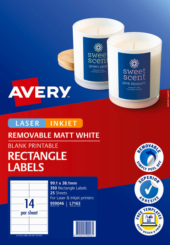 Avery White Removable Labels L7163REV 350 Pack 99.1 x 38.1mm 14UP