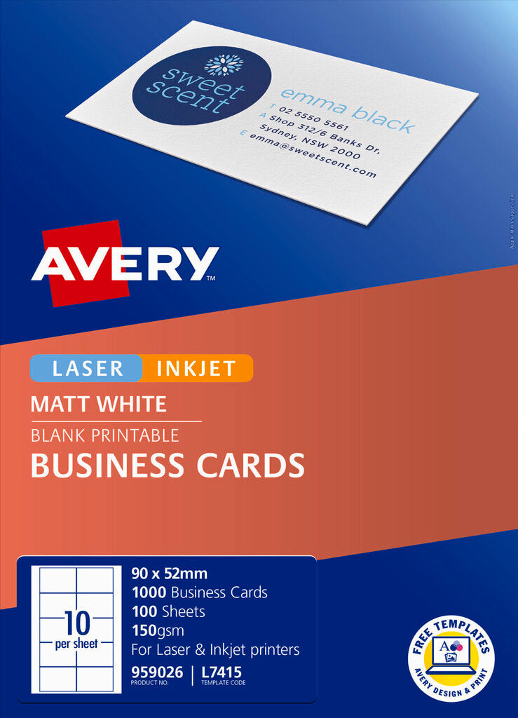 Avery White Micro-Perforated Laser and Inkjet Business Cards Matt 150gsm 10UP Large Pack