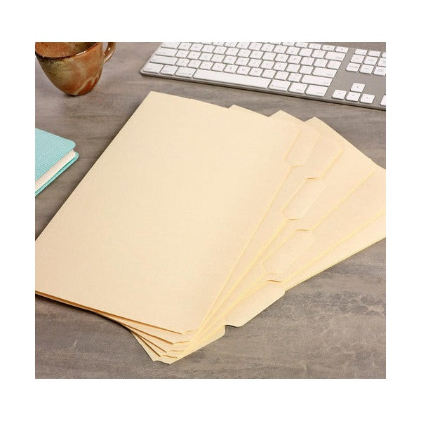 Avery Tabbed Manilla Folders Foolscap Buff Fifth Cut Pack of 50 10 Sets of 5