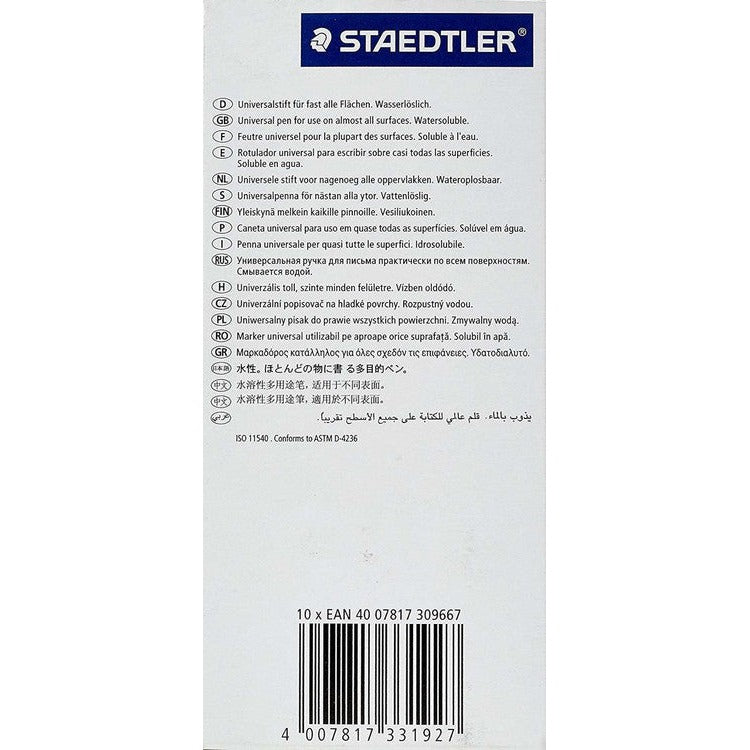 Staedtler Lumocolor Non-Permanent Pen Medium Black Box 10 315-9