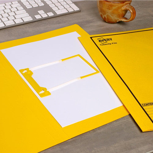 Avery Yellow Tubeclip File Black Print Foolscap 270gsm 20 Pack