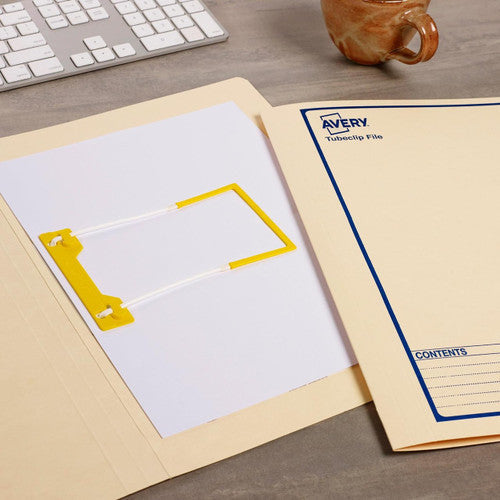 Avery Buff Tubeclip File Blue Print Foolscap 326gsm 20 Box