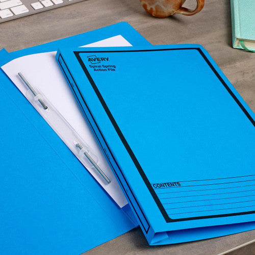 Avery Blue Spiral Spring Action File Black Print Foolscap 270gsm 25 Pack