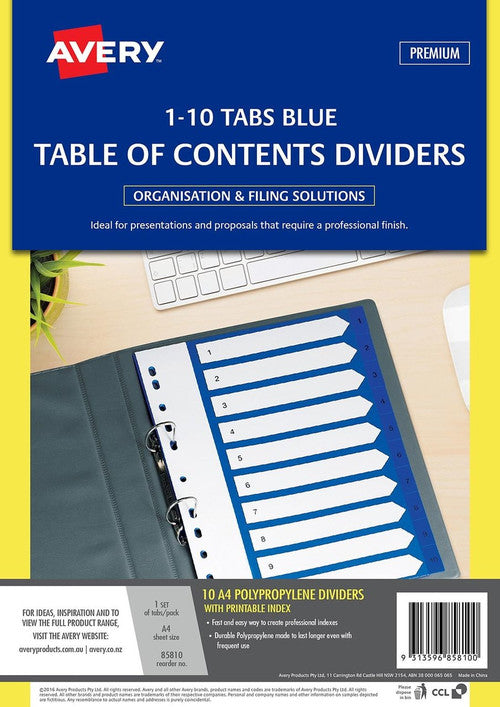 Avery Blue Polypropylene Index Dividers 1-10 10 Tab