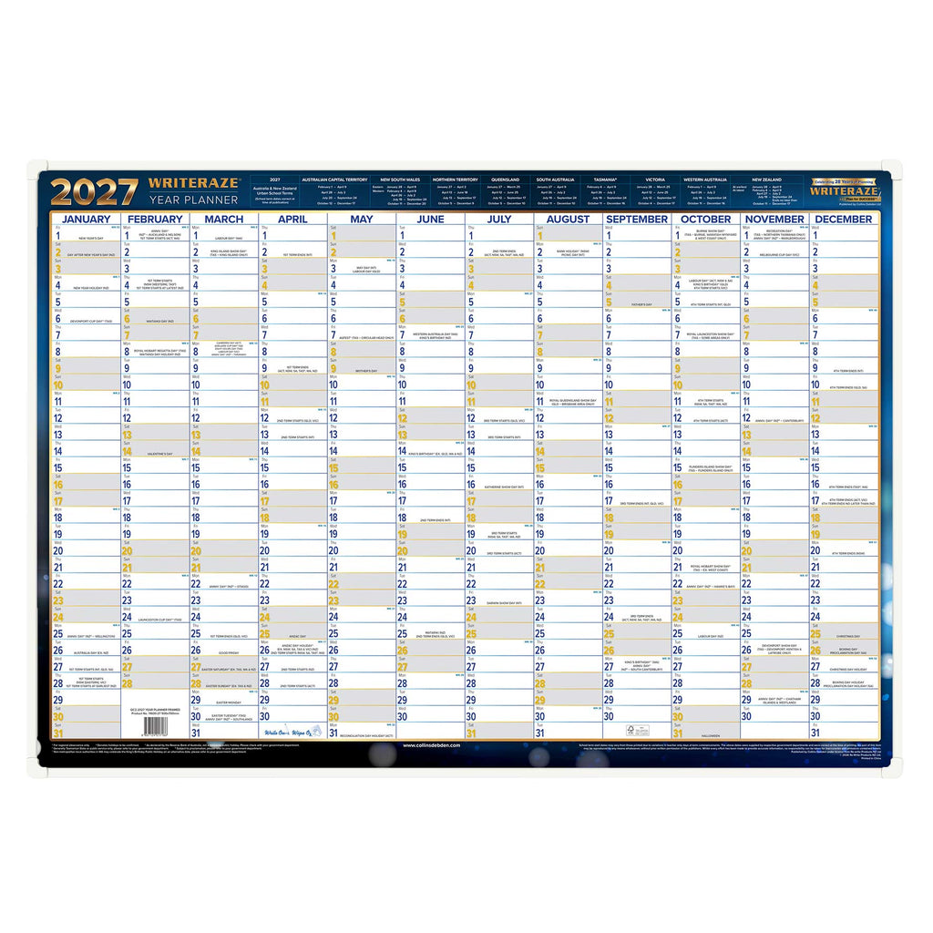 Collins 2027 A4 Wiro Wall Calendar Month to View