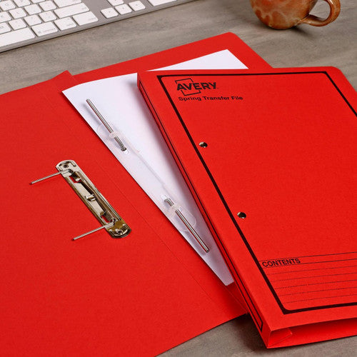 Avery Red Spring Transfer File Black Print Foolscap 270gsm 25 Pack