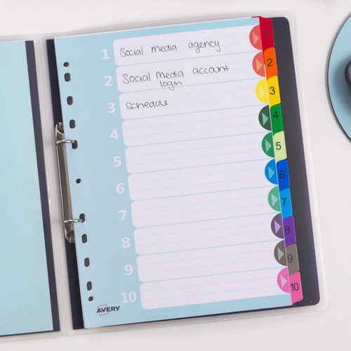 Avery Rainbow Manilla Index Dividers 1-10 10 Tab