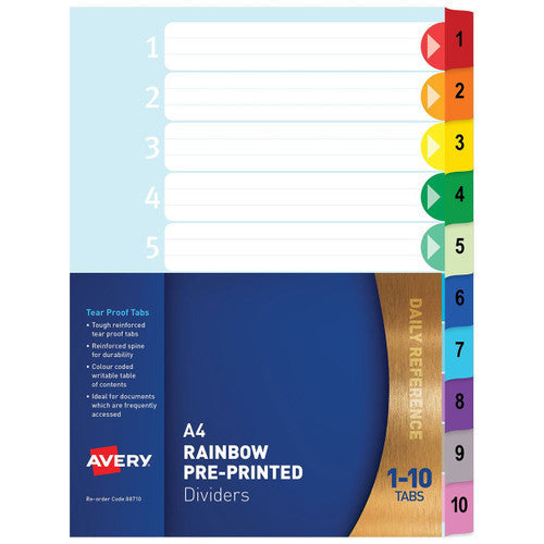 Avery Rainbow Manilla Index Dividers 1-10 10 Tab