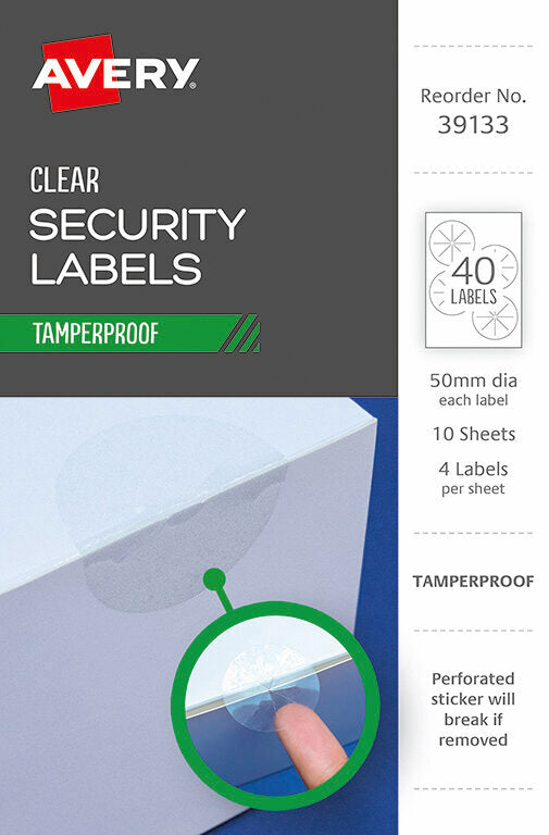 Avery 50mm Clear Security Tamper Proof Labels 40 Pack