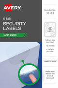 Avery 50mm Clear Security Tamper Proof Labels 40 Pack