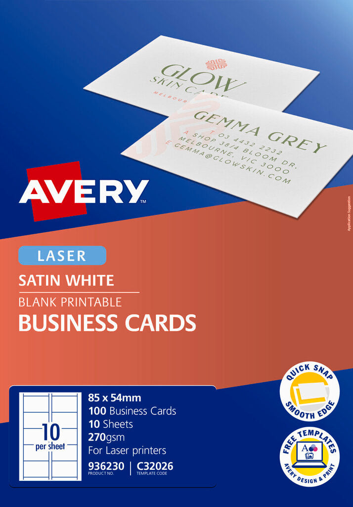 Avery White Quick and Clean Double Sided Colour Laser Business Card Satin 270gsm 10UP