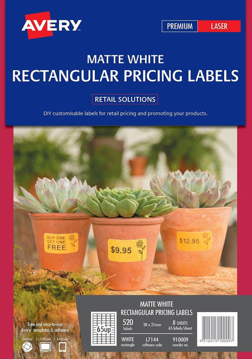 Avery Matt Rectangle Labels L7144 38.1 x 21.2mm Pack 520