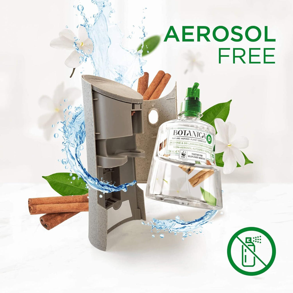 Botanica by Air Wick Jasmine and Sri Lankan Cinnamon Leaf Automatic Spray Refill Pack of 4