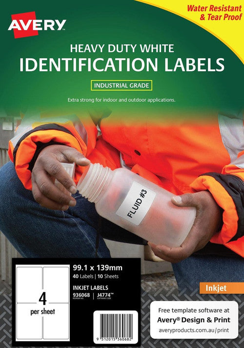 Avery White Heavy Duty Labels J4774 99.1 x 139mm 4UP 40 Labels