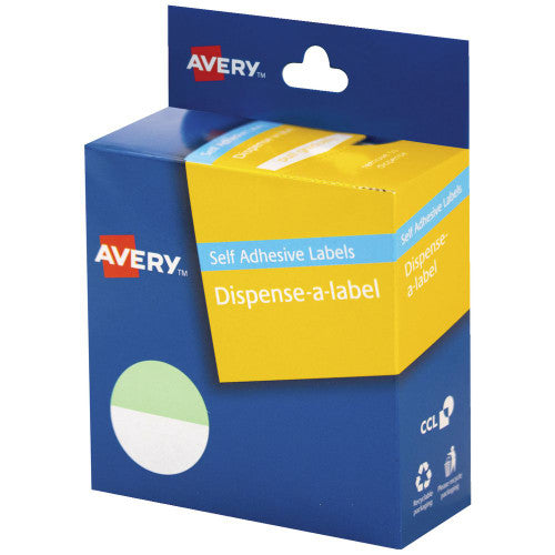Avery Half Mint Green and White Circle Dispenser Labels 24mm Removable 300 Pack