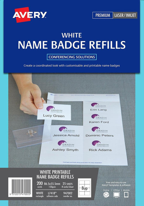 Avery Name Badge Card Refills L7418 55.5 x 86.5mm 200 Pack