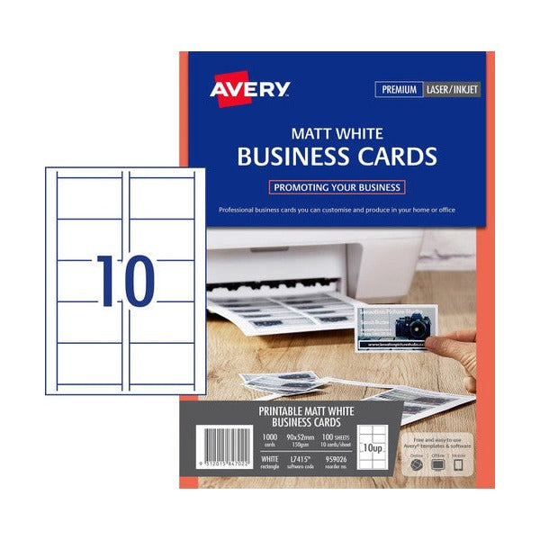 Avery White Micro-Perforated Laser and Inkjet Business Cards Matt 150gsm 10UP Large Pack