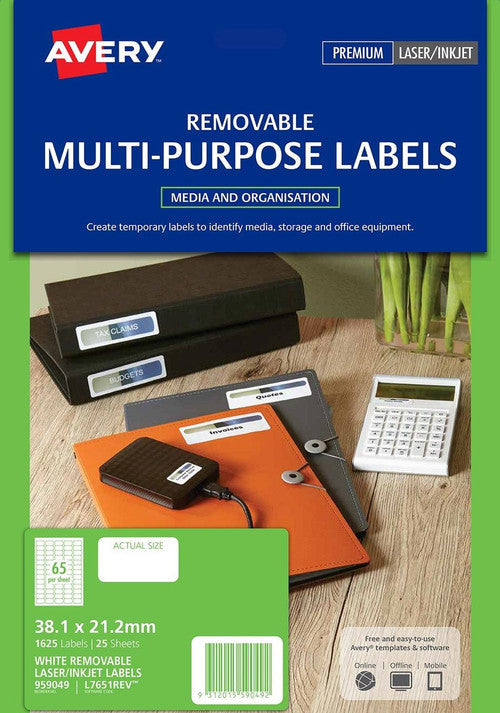 Avery Removable Multi-purpose Labels L7651REV 38.1 x 21.2mm 65UP Pack 1625