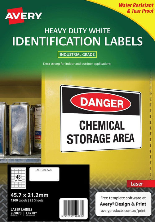 Avery White Heavy Duty Labels L4778 45.7 x 21.2mm 48UP 1200 Labels