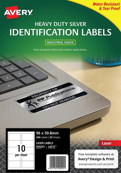 Avery Silver Heavy Duty Labels L6012 96 x 50.8mm 10UP 200 Labels