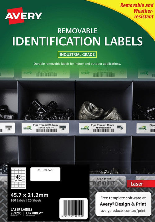 Avery Removable White Heavy Duty Labels L4778REV 45.7 x 21.2mm 48UP 960 Labels