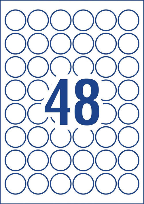Avery Removable White Heavy Duty Labels L4716REV 30mm Diameter 48UP 960 Labels