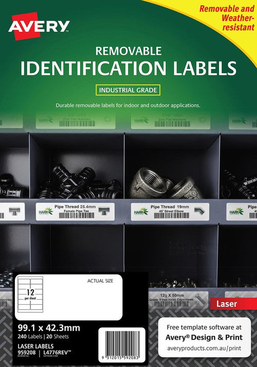 Avery Removable White Heavy Duty Labels L4776REV 99.1 x 42.3mm 12UP 240 Labels