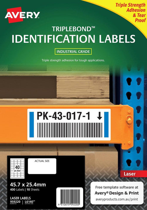 Avery TripleBond Labels L6140 45.7 x 25.4mm 40UP 400 Labels