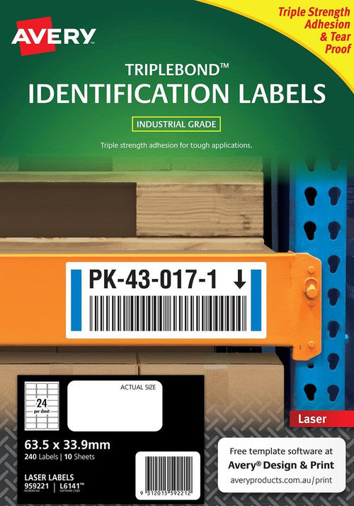 Avery TripleBond Labels L6141 63.5 x 33.9mm 24UP 240 Labels