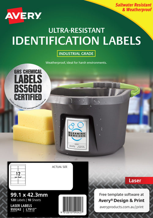 Avery Ultra Heavy Duty Labels L7913 99.1 x 42.3mm 12UP 120 Labels