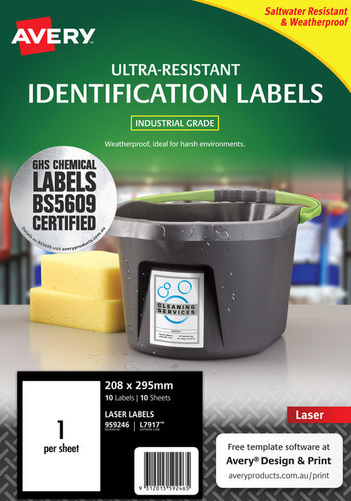 Avery Ultra Heavy Duty Labels L7917 208 x 295mm 1UP 10 Labels