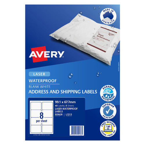 Avery White Waterproof Labels L7213 99.1 x 67.7mm 8UP 40 Labels
