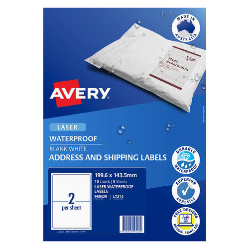 Avery White Waterproof Labels L7214 199.6 x 143.5mm 2UP 10 Labels