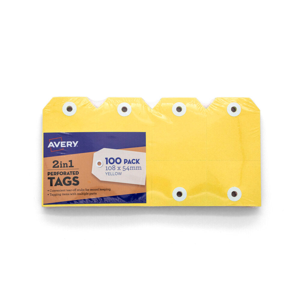 Avery Yellow 2in1 Perforated Tag 54x108mm 100 Pack