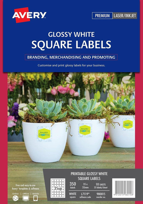 Avery Glossy Square Labels L7119 35 x 35mm Pack 350