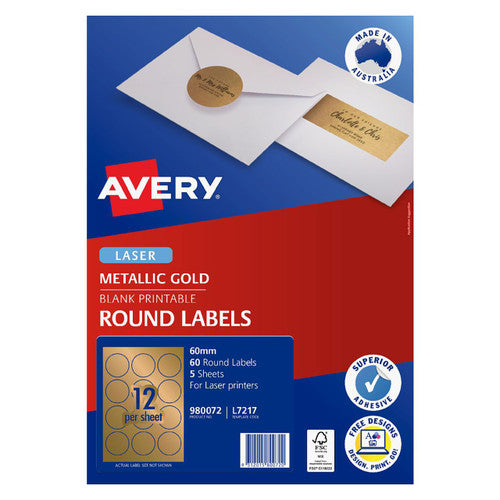 Avery Gold Round Labels L7217 60mm diameter Pack 60