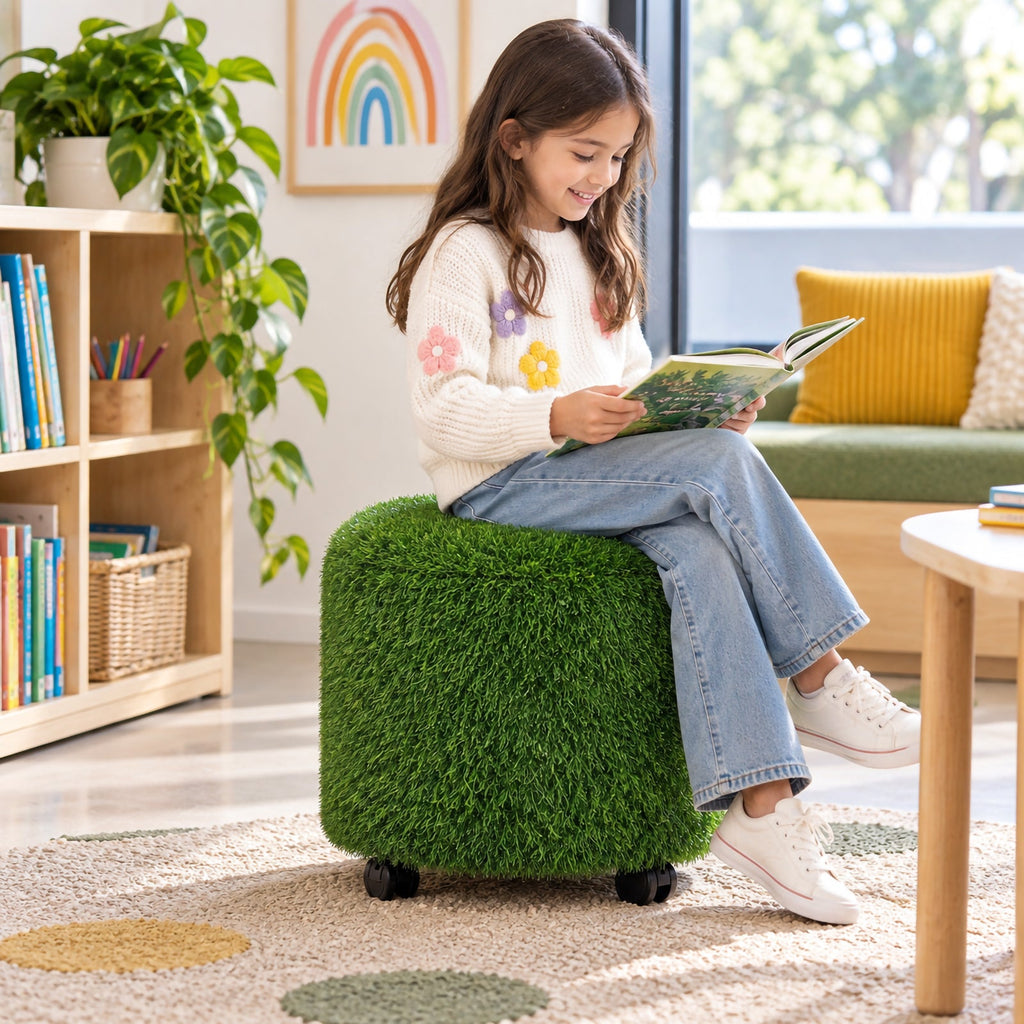 Aalto Round Ottoman 45cm Diameter Lockable Castors Grass