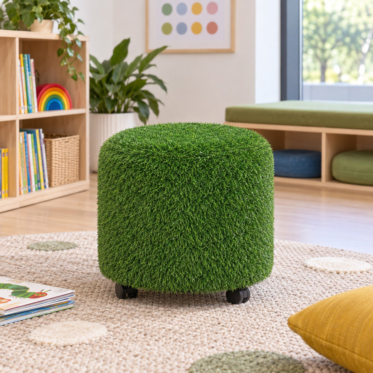 Aalto Round Ottoman 45cm Diameter Lockable Castors Grass