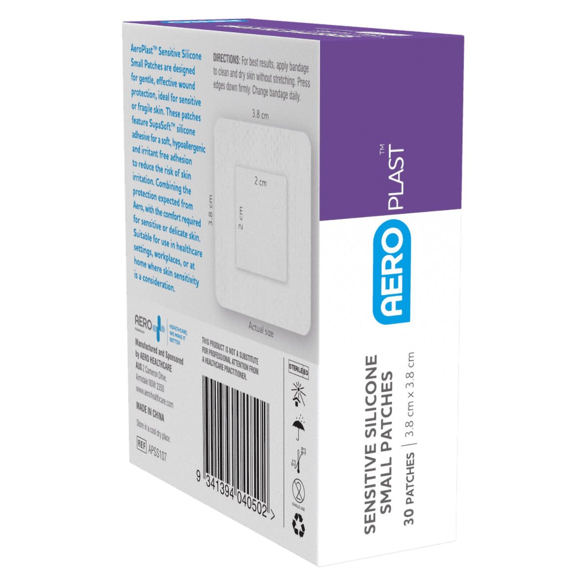 AeroPlast Sensitive Silicone Small Patches 3.8 x 3.8cm Box 30