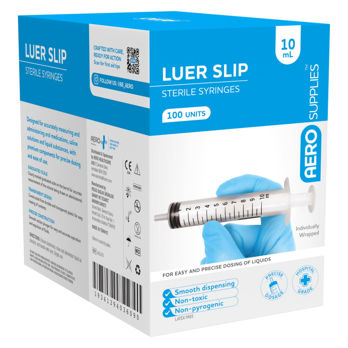 AeroSupplies LuerSlip Syringe 10ml Box 100