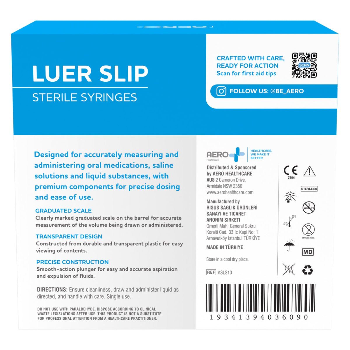 AeroSupplies LuerSlip Syringe 10ml Box 100