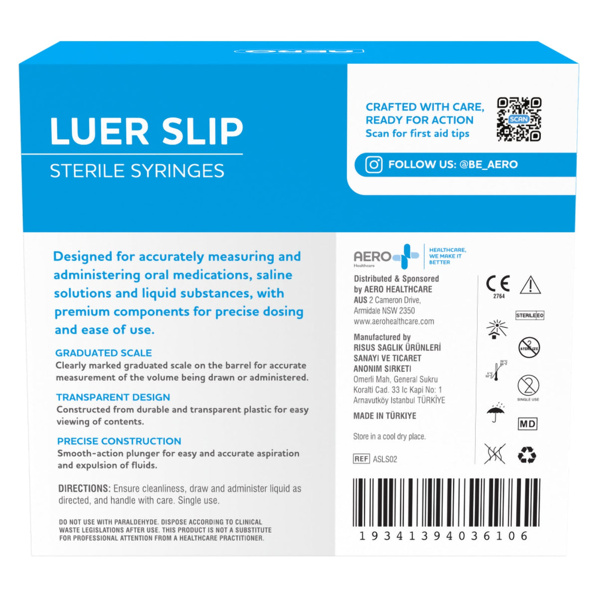 AeroSupplies LuerSlip Syringe 2.5ml Box 100