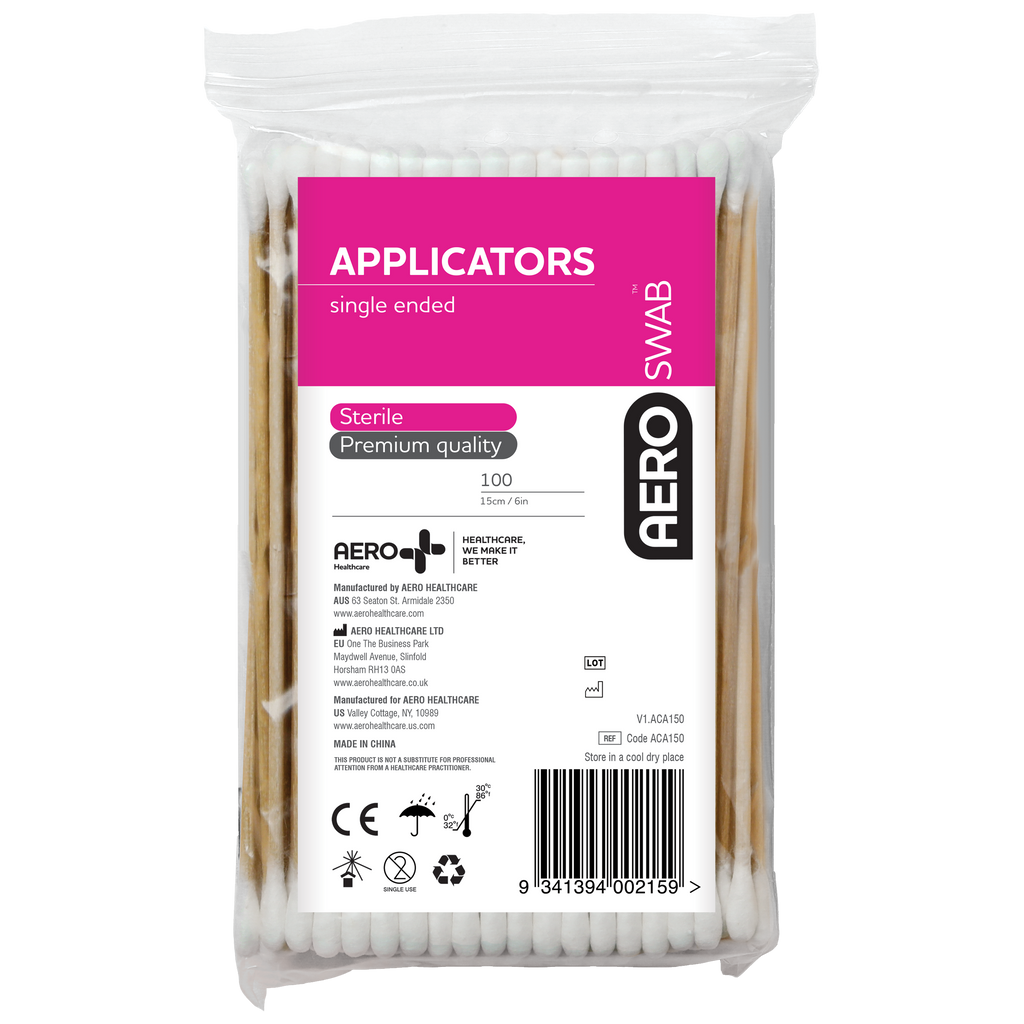 AeroSwab 15cm Wood Single End Applicators Bag/100