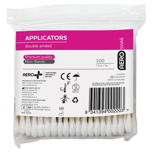 AeroSwab 7.5cm Bamboo Double End Applicators Bag/100