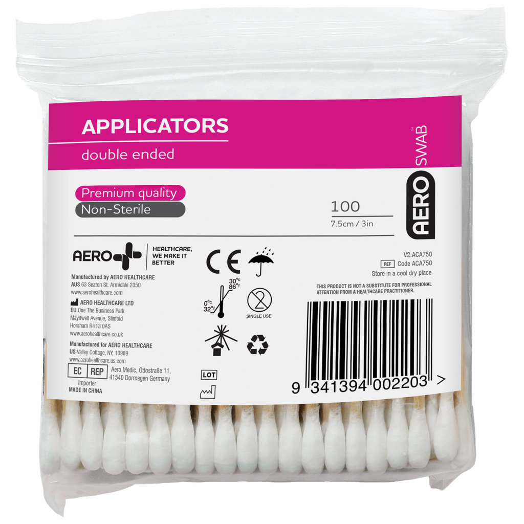 AeroSwab 7.5cm Bamboo Double End Applicators Bag/100