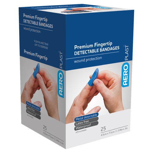 AeroPlast Premium Detectable Fingertip Dressing 7.5 x 4.5cm Box/25